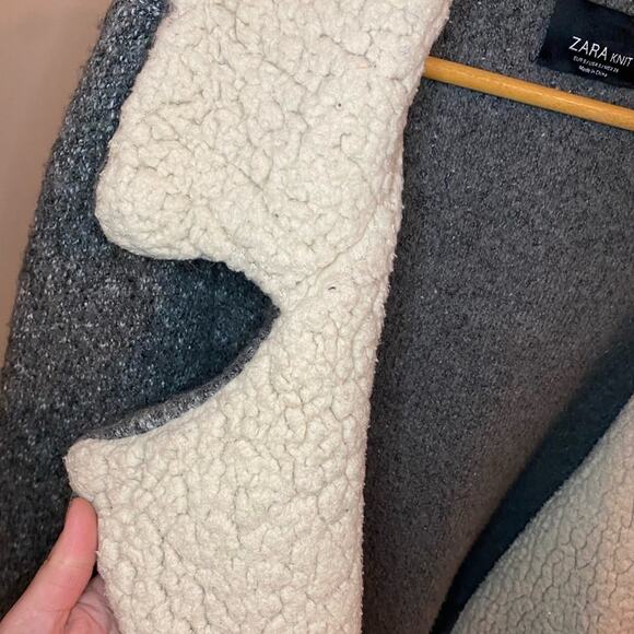 ZARA Knit Sherpa Collar Cardigan - Picture 13 of 16